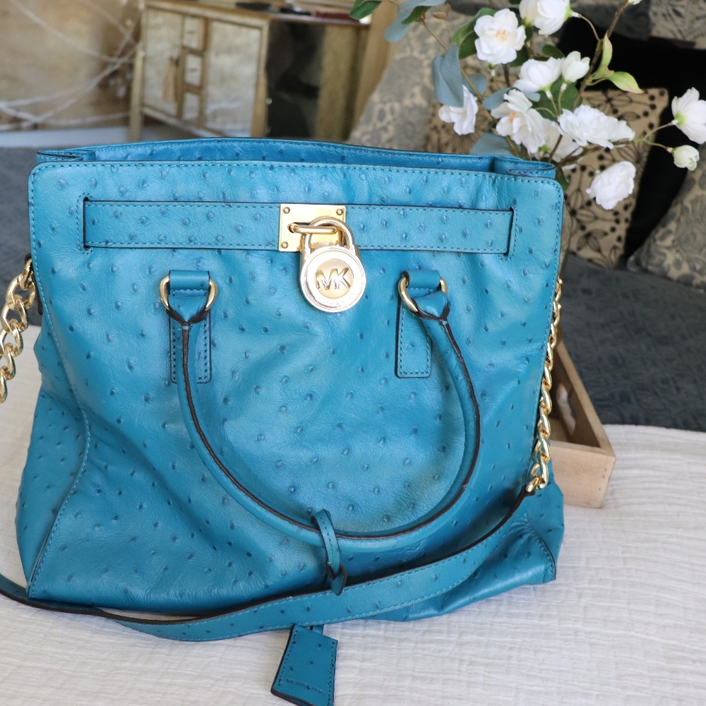 Michael Kors Turquoise Ostrich Large Tote